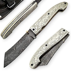 Cuchillo de bolsillo plegable de acero de Damasco personalizado con mango de acero, nombre y logotipo personalizados, calidad superior para caza, camping, regalo Ideal - Product Image 1