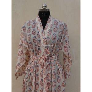 Blanc indien femmes Floral main bloc imprimé Hippie Style bohème Maxi robe Kimono grande taille en gros vêtements de nuit été longue - Product Image 2