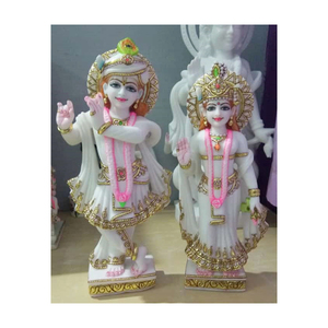 Polished White Marble Krishna Radha <b>Statue</b> - Product Image 1