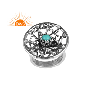 Oxidized 925 Sterling Silver Natural Arizona <b>Turquoise</b> Gemstone Filigree Design Stackable Wedding <b>Ring</b> for Certified Trendy - Product Image 1