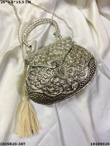 <b>Silver</b> Brass <b>Clutch</b> Bag | Handmade Designer Evening Wedding Ladies Bridal <b>Silver</b> <b>Clutch</b> Bags - Product Image 5