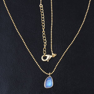 สร้อยคอจี้มูนสโตนสีรุ้งชุบทองตามสั่งสร้อยคอลูกปัดทองเหลืองอัญมณีบำบัดธรรมชาติสำหรับเครื่องประดับคริสเตียน - Product Image 1