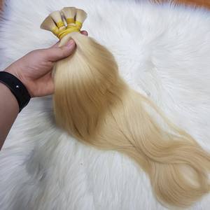 Extensions de cheveux humains vierges Remy de qualité supérieure, lisses, blond pur, origine Vietnamienne, en vrac, 8-30 pouces, 100g, double trame tissée à la machine - Product Image 4