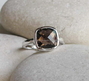 Topacio ahumado anillo de piedras preciosas de cuarzo en plata de ley 925 hecha a mano hermosa de moda chapado en oro joyería única - Product Image 1