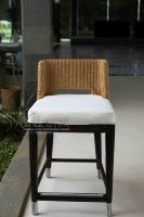 Tabouret de bar en teck Fritz 24 pouces, design minimaliste moderne avec corde durable, pour salon, centre commercial, usage extérieur - Confortable