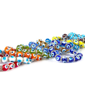 Abat-jour en verre bleu extérieur, amulette turque perlée, Bracelet souvenir 10 mm - Product Image 2