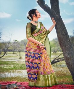 Banarasi ชุดส่าหรีผ้าไหมสำหรับงานแต่งงานและงานปาร์ตี้ผ้าฝ้ายชาติพันธุ์อินเดียสำหรับโอกาสพิเศษ - Product Image 1