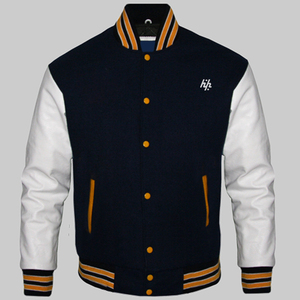 Nouvelles manches en cuir véritable noir et blanc personnalisées dans les vestes universitaires blanches à grain supérieur par Huzaifa Products - Product Image 1