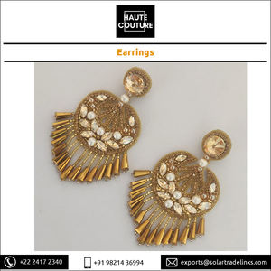 Pendientes colgantes con forma de Luna y cristales dorados, de tamaño personalizado, para fiesta, de fabricante indio - Product Image 4