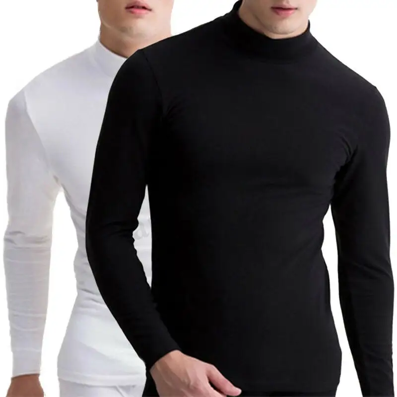 Mens Thermal Underwear T-shirt Tops Long Sleeve High Neck Pullover Under Shirts