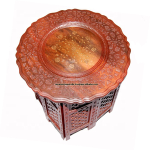 Factory Wholesale Wooden <b>Circular</b> Hand Crafted Side <b>Table</b> With Brass Inlay for Home and Hotel in Brown Color - Product Image 1