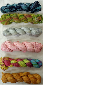 Custom Made Sari <b>Silk</b> <b>Ribbons</b> Pastel Bright Multi Colors for Yarn Fiber Artists 100 Gram Skeins Embroidered Dots for Hats - Product Image 1