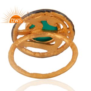 Hot Selling Fashion Ring Wholesale Green Onyx Gemstone 22k <b>Gold</b> Plated Handmade Brass Ring Jewelry Supplier - Product Image 3