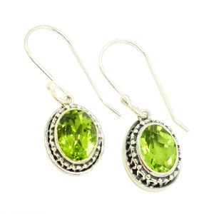 Boucles d'oreilles pour femmes en argent sterling massif 925, bijoux fins, forme ovale, péridot, pierres précieuses, crochet - Product Image 1