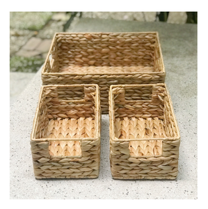 Plateau de jacinthe d'eau fait main avec couvercle à charnière et poignées-Panier de rangement léger 99 Gold Data pour la décoration de jardin à la maison - Product Image 6