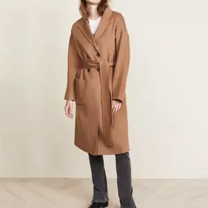 Design Loose Size Cashmere Brown Wool Coat Winter Women Warm Fashion Belt Coat Oversize Long Wool Coats Women
