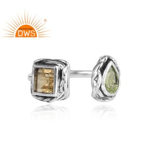 แหวนพลอยซิทรินและเพอริดอทส่องประกาย แหวนเงินแท้ดีไซน์โบราณ ผลิตโดยผู้ผลิตเครื่องประดับ คอลเลคชั่นวินเทจ - Product Image 2