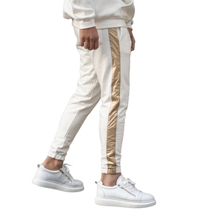 Jogger de rayas doradas para hombre, ropa urbana informal de 2023 algodón, y tobillos elásticos con cordones, color negro, venta al por mayor, 100% - Product Image 5