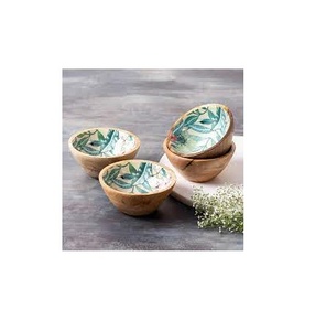 Ensemble de bols décoratifs imprimés en bois, assiettes et cuillères pour salade, bol imprimé en bois, soupe en émail à vendre - Product Image 2