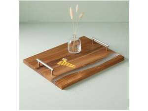 Bandeja de Servicio de Resina Epoxi y Madera de Mango con Asa de Metal, para Hoteles y Restaurantes, Utensilios de Cocina, Bandeja para Mesa de Centro - Product Image 3