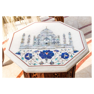 Beautiful Marble Stone Taj Mahal Inlay <b>Work</b> Coffee <b>Table</b> Top, Exclusive Home Decorative <b>Table</b> - Product Image 1