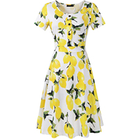 Robe d'été décontractée pour femme, écologique, anti-rides, respirante, lavable, à manches courtes boutonnées, col rond, imprimé floral évasé