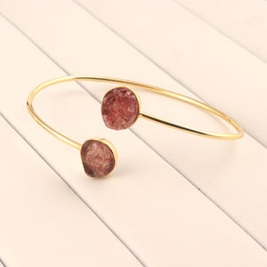 Pulsera de cuarzo de fresa chapada en oro de latón ajustable unisex, aspecto natural en bruto, suministro al por mayor, brazalete de moda, precio de fábrica - Product Image 3