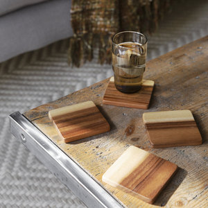 Dessous de verre en marbre naturel et pierre en bois forme ronde sous-verres en marbre et bois par artisanat pour la vente - Product Image 3