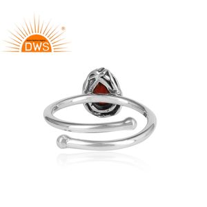 Anillo de plata de primera ley y piedra preciosa granate para mujer, sortija de boda, plata esterlina 925, color rojo, pera oscura, Natural - Product Image 4