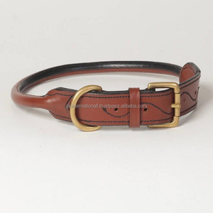 Collar de perro de cuero redondo enrollado grande de alta calidad, Collar grueso de forma redonda para mascotas, costura decorativa y herrajes de latón macizo - Product Image 2