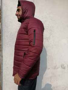 Custom Men's Lightweight Warm Autumn Puffer <b>Jacket</b> with Stand Collar Waterproof & Eco-Friendly Maroon Color - Product Image 2
