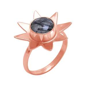 พลอยควอตซ์สีดำ rutile เครื่องประดับเงินสเตอร์ลิง925แหวนทองคำขายส่งแหวนดอกไม้แฮนด์เมดเครื่องประดับแหวนรูปดอกไม้ - Product Image 3