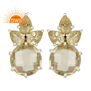 Boucles d'oreilles clous en argent massif 925, collection classique artisanale, fournisseur de bijoux, sertissage à griffes, pierres précieuses topaze citron - Product Image 1