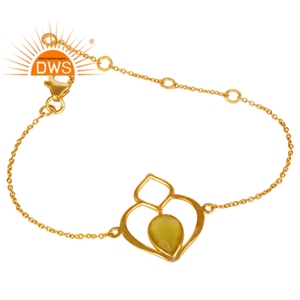 Bracelet de créateur en plaqué or 18 carats Bijouterie Calcédoine jaune naturelle Bracelet en pierres précieuses Collection Vintage - Product Image 2