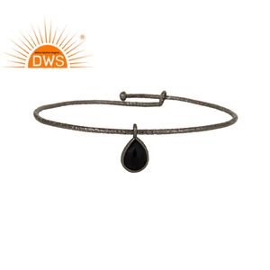 Handmade Rhodium Plated <b>Silver</b> Adjustable Bangles Manufacturer Jewelry Black Onyx Gemstone Bangle Jewelry Supplier - Product Image 1