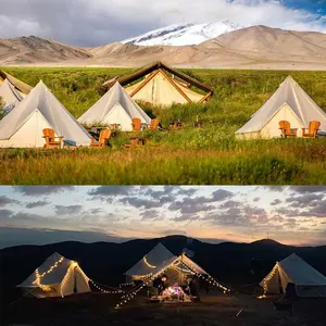 Большая кемпинговая палатка 3 м 4 м 5 м 6 м, водонепроницаемая походная палатка из хлопкового полотна, Юрта, палатка для кемпинга, семейная палатка с колокольчиком