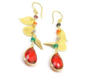Nouveau design de perles de pierres précieuses en quartz rouge en forme de poire plaqué or bijoux breloque ensemble de boucles d'oreilles en forme de double pierre - Product Image 4
