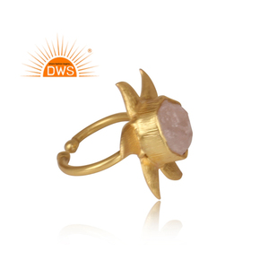 Handmade Gold Plated Adjustable <b>Ring</b> Fashion Brass Jewelry Wholesaler Rough <b>Rose</b> <b>Quartz</b> Gemstone <b>Ring</b> Jewelry Supplier - Product Image 3