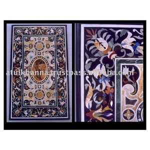 Mesa de comedor de mármol negro hecha a mano, mesa de trabajo con incrustaciones de piedra - Product Image 1