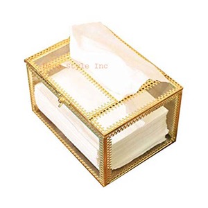 Brass Glass tissue box brass tissue holder