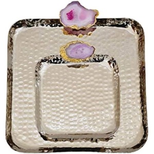 Bandeja de servicio cuadrada de diseño personalizado, respetuoso con el medio ambiente, con pantalla de vidrio y decoración de madera, con asas doradas - Product Image 4