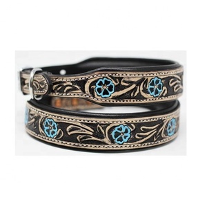 Collar de piel auténtica con relleno suave para perro, diseño de tallado pintado, fabricante - Product Image 1