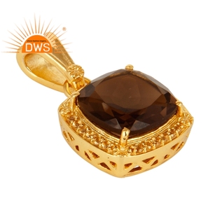 Colgante grueso de piedras preciosas de cuarzo ahumado, collar de cadena de plata chapado en oro de 18k, joyería al por mayor - Product Image 2