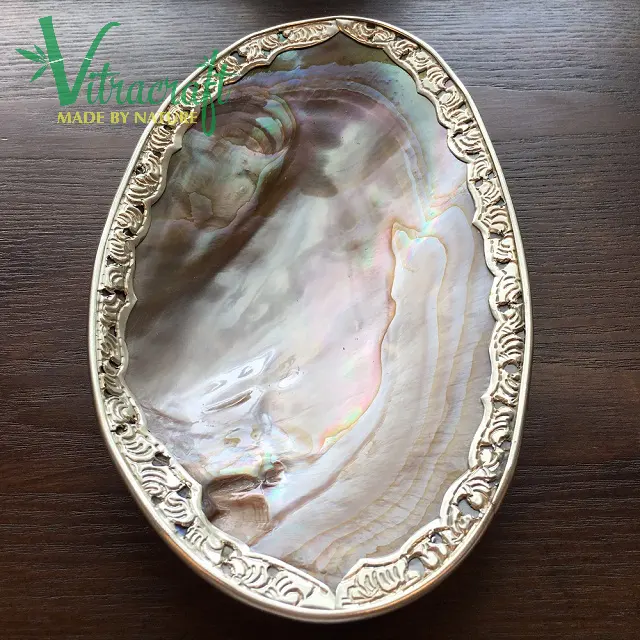 Mother Of Pearl Plate, Caviar Dish, Mother of pearl tray with Silver Pattern Inlaid