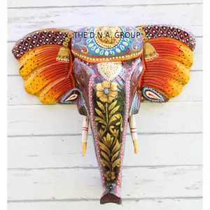 Cabeza de elefante pintada a mano para decoración del hogar, pintura en relieve multicolor con cara de elefante, decoración de pared, indio