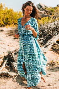 Verano Casual Bohemia Tie Dye frente abierto Casual elegante de las mujeres de moda vestido Maxi - Product Image 4