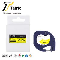 Ruban adhésif thermique en plastique Tatrix RTS Premium 91202 12 mm 4 m, noir sur jaune, compatible avec les étiquettes DYMO 91202