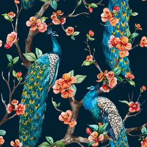 Abat-jour en tissu Design agréable populaire pour salon paon sur tissu d'abat-jour imprimé arbre - Product Image 1