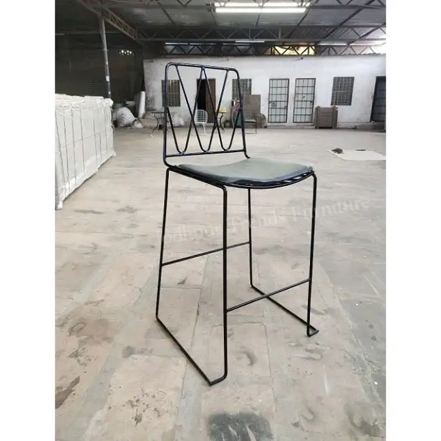 Industrial commercial bar furniture with soft seat iron cafe With Footrest High stool with metal leg bar chair