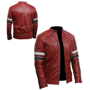 Veste en cuir de moto rouge approuvée CE avec style européen matelassé, ajustement de tailleur évalué AA, protection principale - Product Image 1